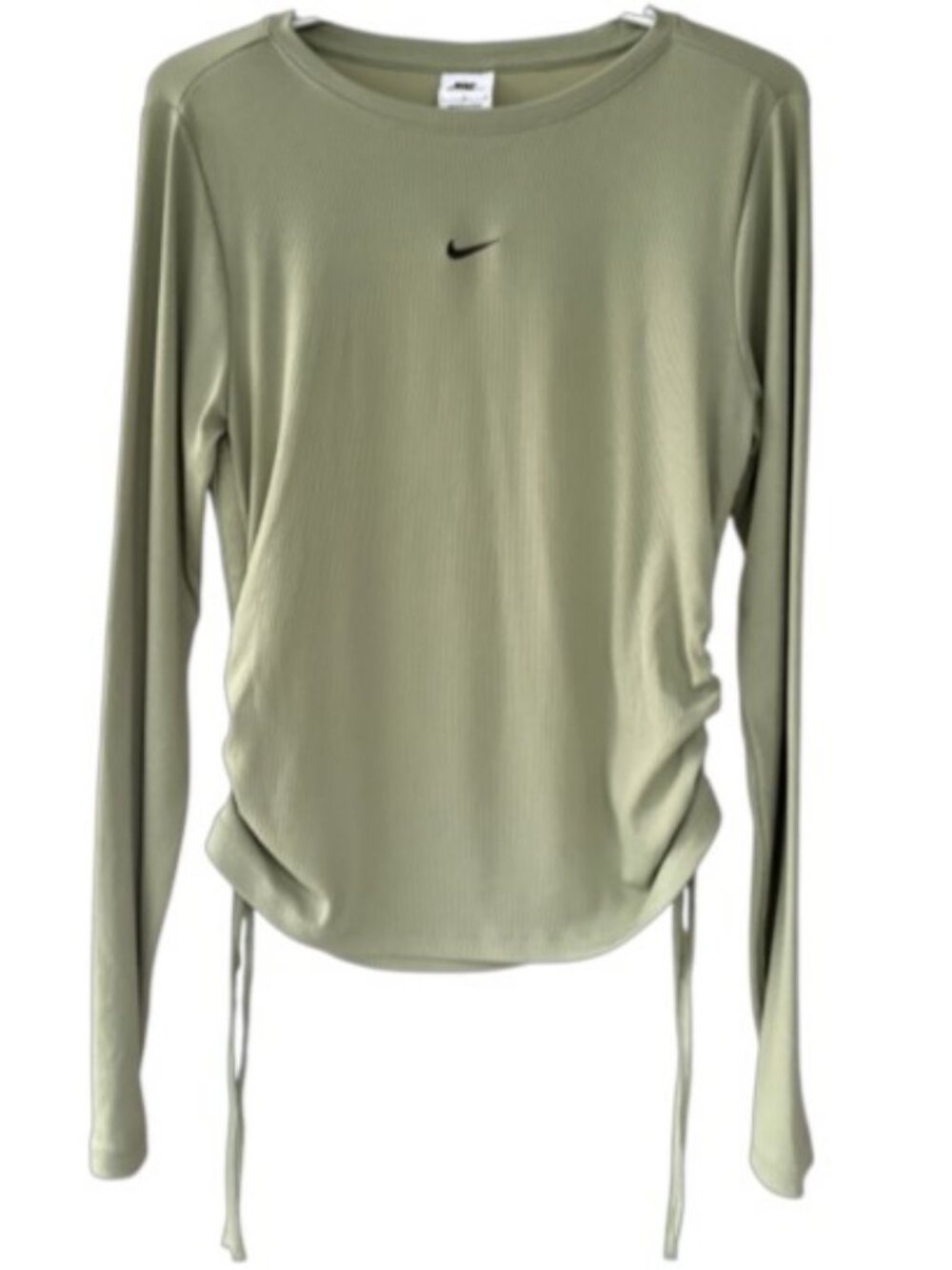 Nike swoosh ruched side ribbed long sleeve top sage green women's size L - Picture 2 of 6